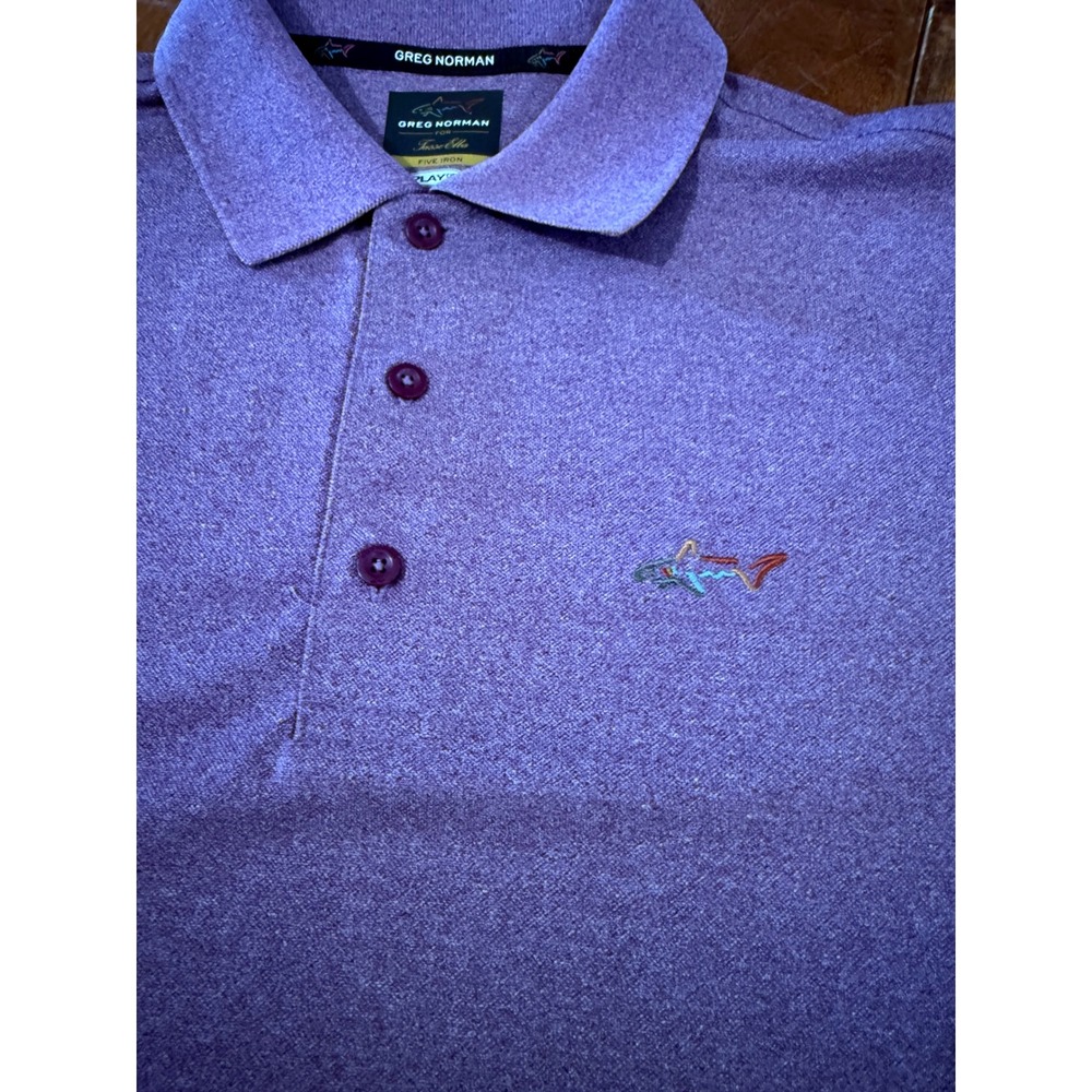 Greg Norman Tasso Elba Five Iron Polo Shirt Mens Small Purple Play Dry Golf